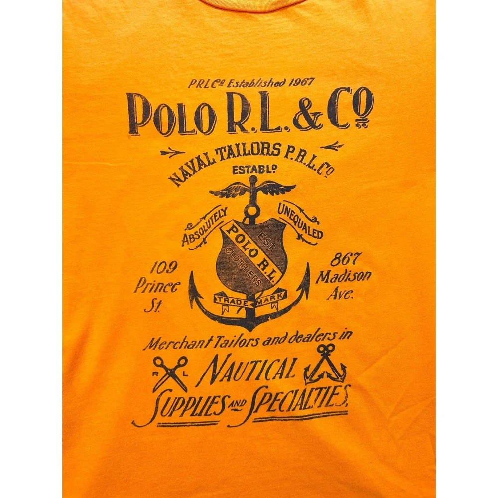 Polo Ralph Lauren Mens Orange Nautical Graphic T-Shirt Custom Fit Small 0222 - Picture 4 of 6